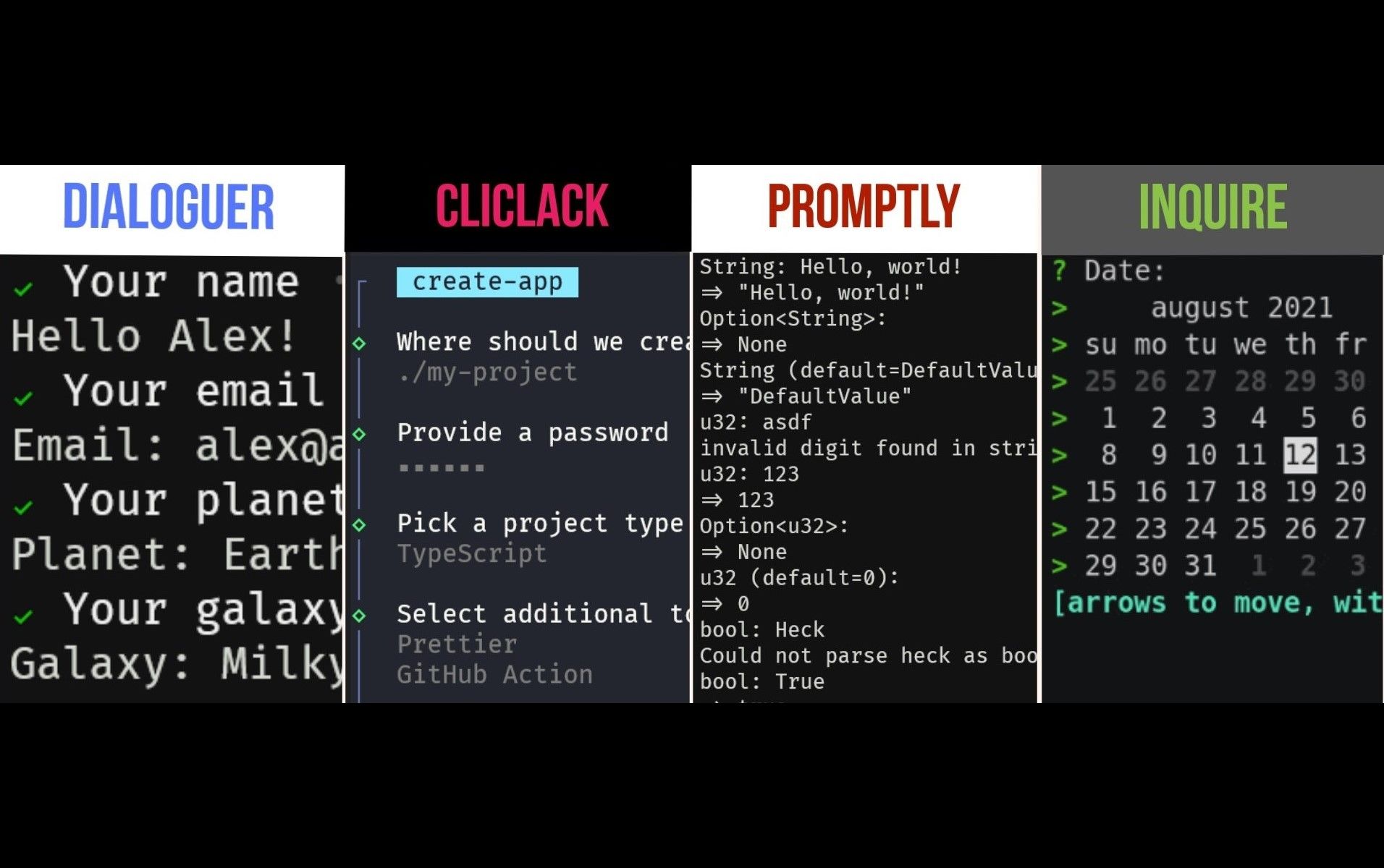 Comparison of Rust 🦀 CLI Prompts: cliclack, dialoguer,  promptly, and inquire